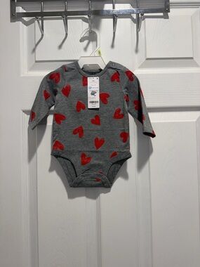 Carter's Grey Red Hearts Long Sleeve Onesie
